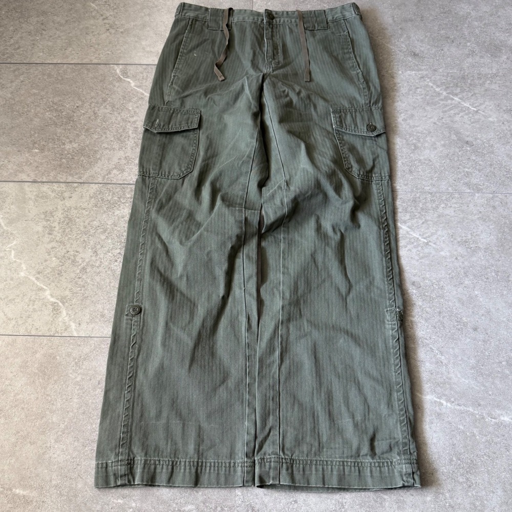 Olive Green Herringbone Wide Leg Guide Series Cargo Pants 12